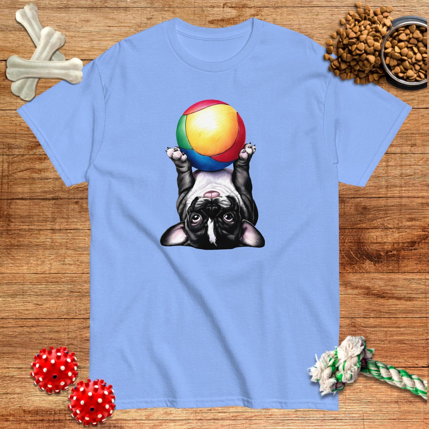 Camiseta de Frenchie jugando con la pelota