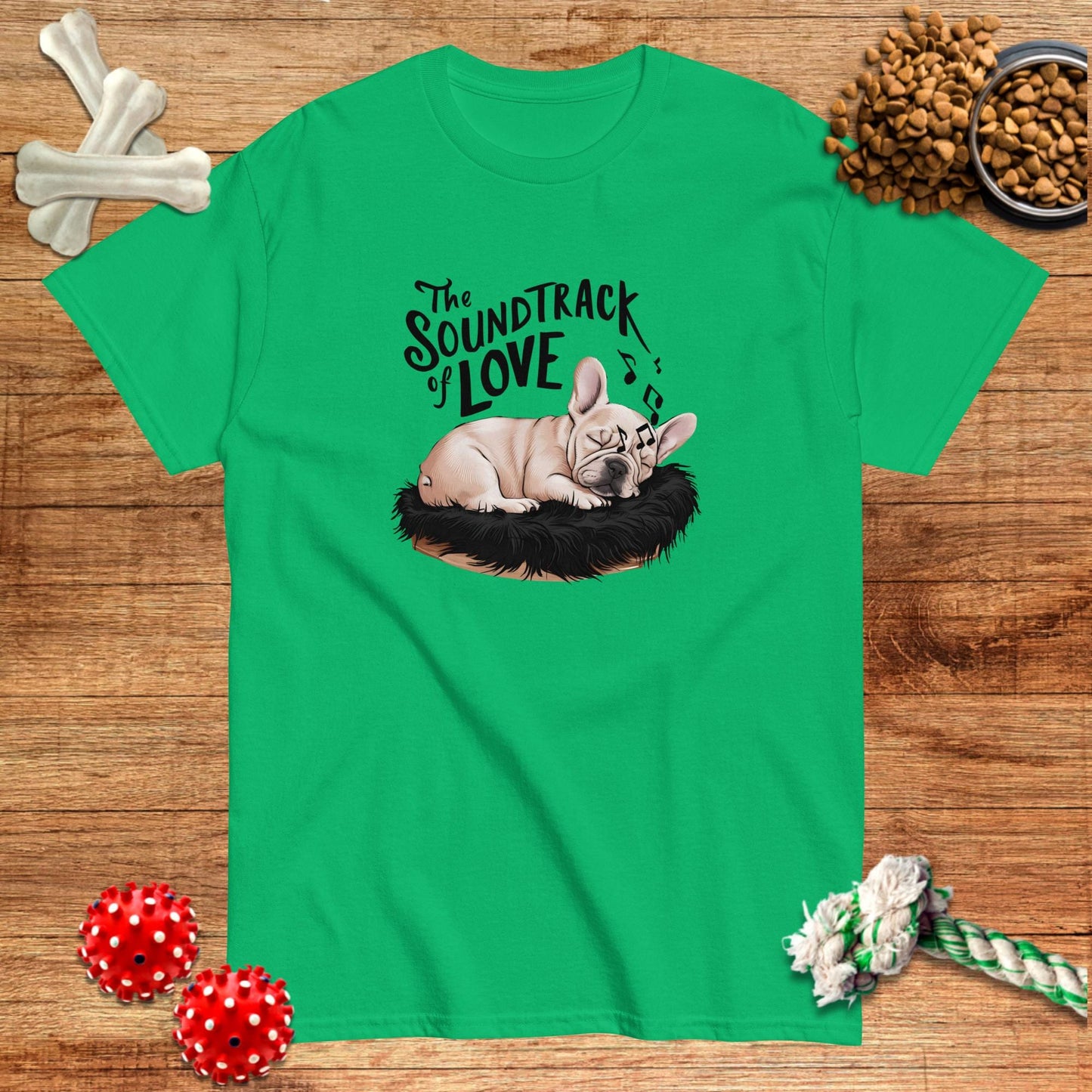 Camiseta con la banda sonora del amor de Frenchie Snoring | Light Tees