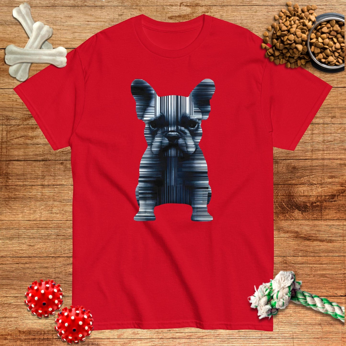 Camiseta con silueta de código de barras de bulldog francés | Dark Tees