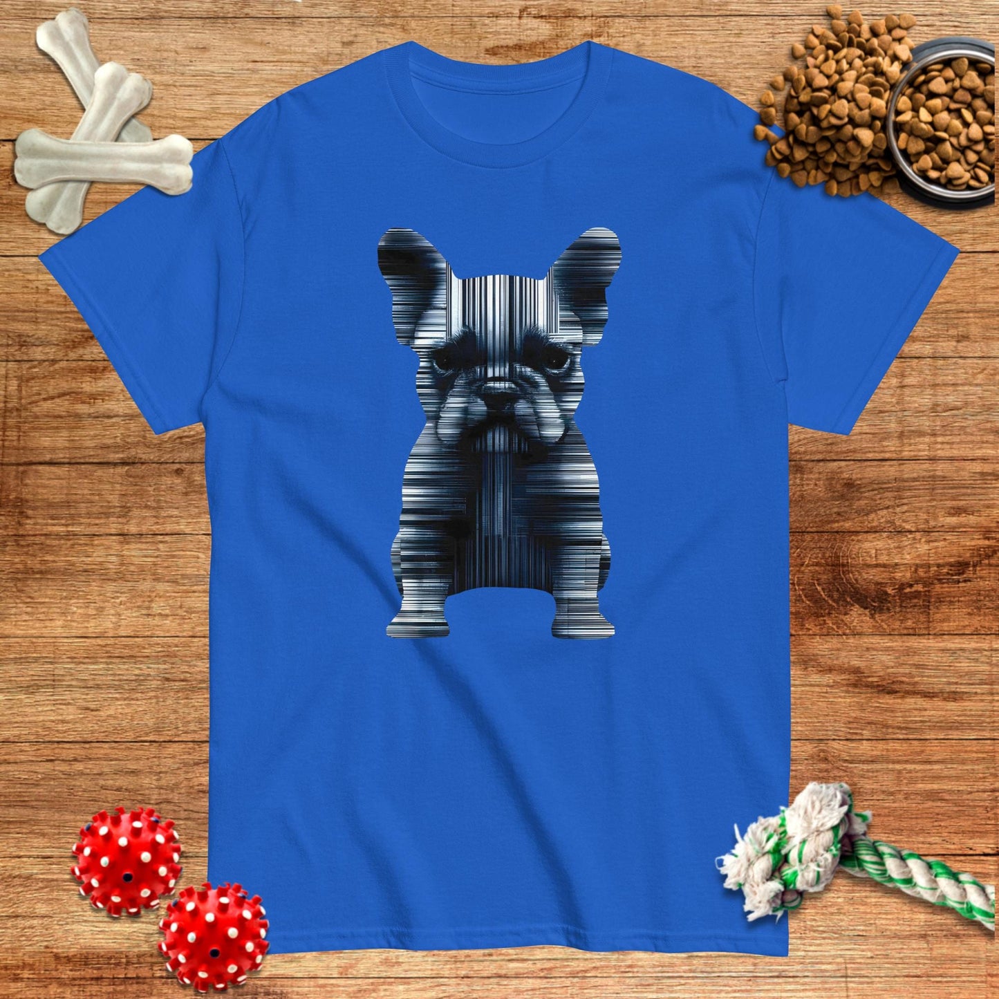 Camiseta con silueta de código de barras de bulldog francés | Dark Tees